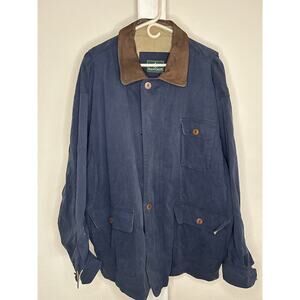 Vintage Rainforest Mens XL Field Jacket Barn Work Coat Blue Leather Suede Collar